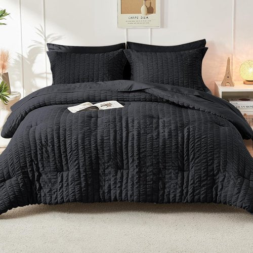 HYMOKEGE Queen Comforter Set - Lightweight 3-Piece Bedding Set with Soft Down Alternative - Black