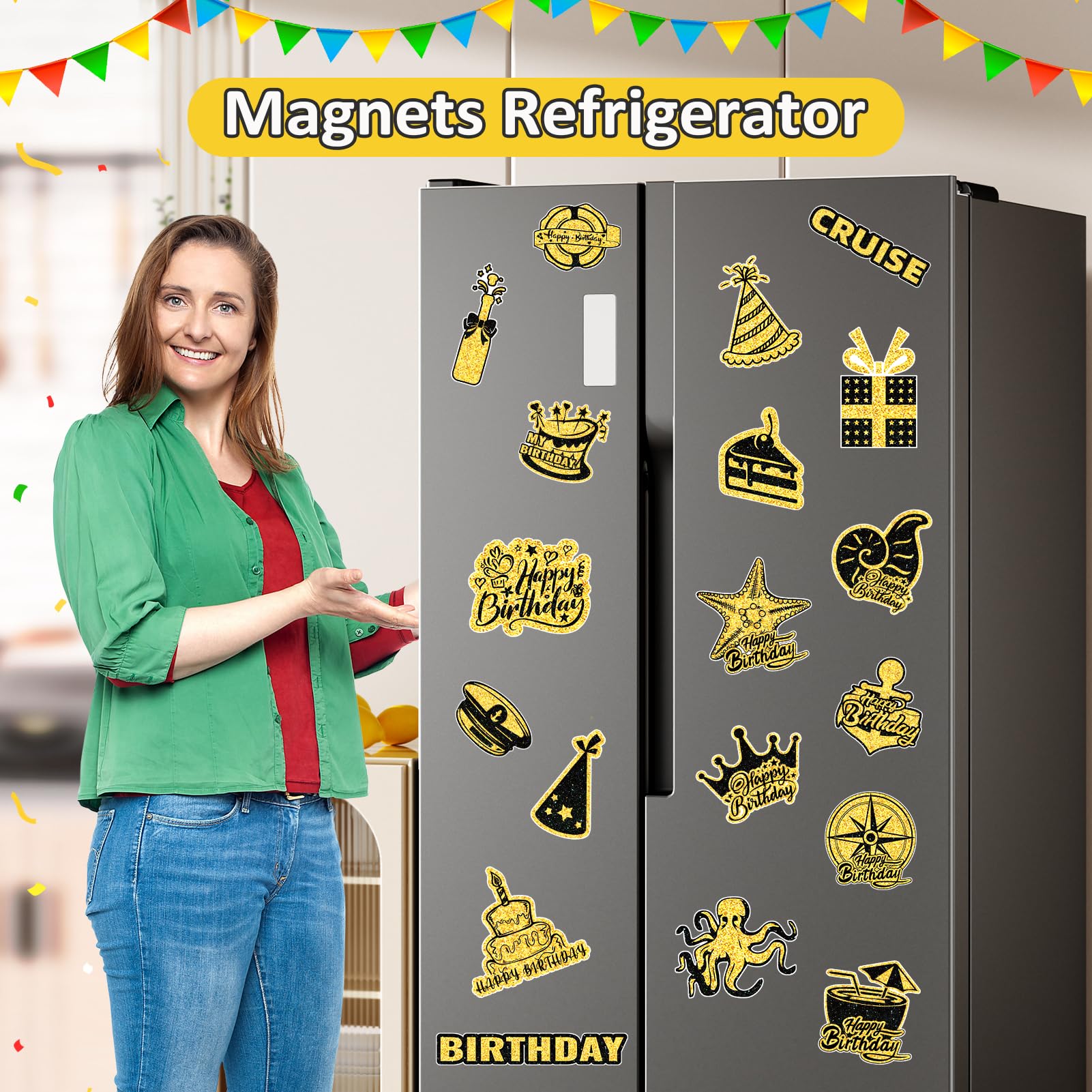 28 PCS Birthday Cruise Door Magnets, Cruise Door Decorations Magnetic Birthday Door Decoration Cruise Ship Essentials Reusable Funny Fridge Magnet Cabin Magnet Door Decor Car Cabin Red,White,Blue