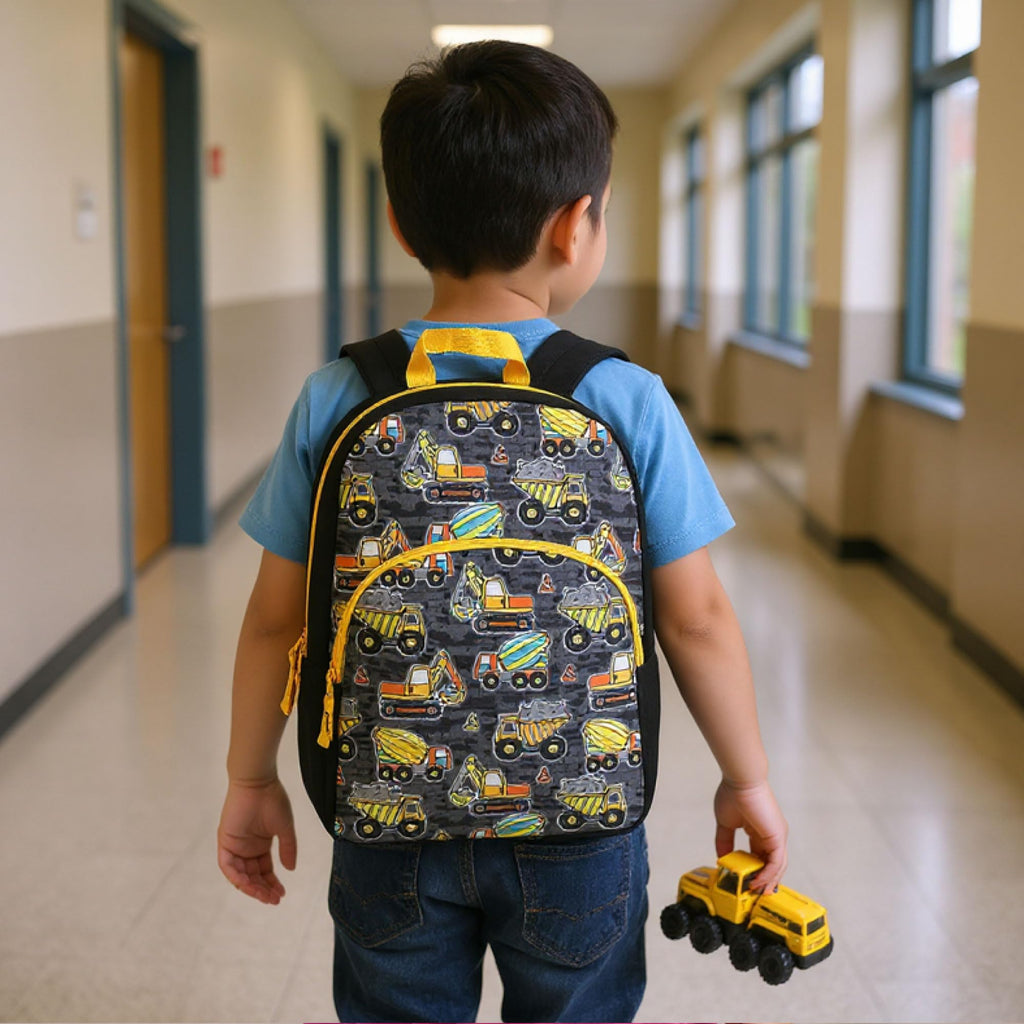 Trail maker 15 Inch Kids Backpacks for Boys & Girls | Preschool, Kindergarten, Elementary School Backpacks with Adjustable, Padded Straps (Tough Trucks)