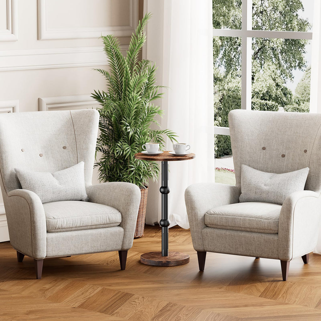 Yuede Drink Table, Small Round Side Table for Small Spaces, Modern Accent Round End Tables with Metal Leg, Thickened Wood Pedestal Coffee Tables for Living Room, Bedroom, Narrow Corners,Sofa Couch