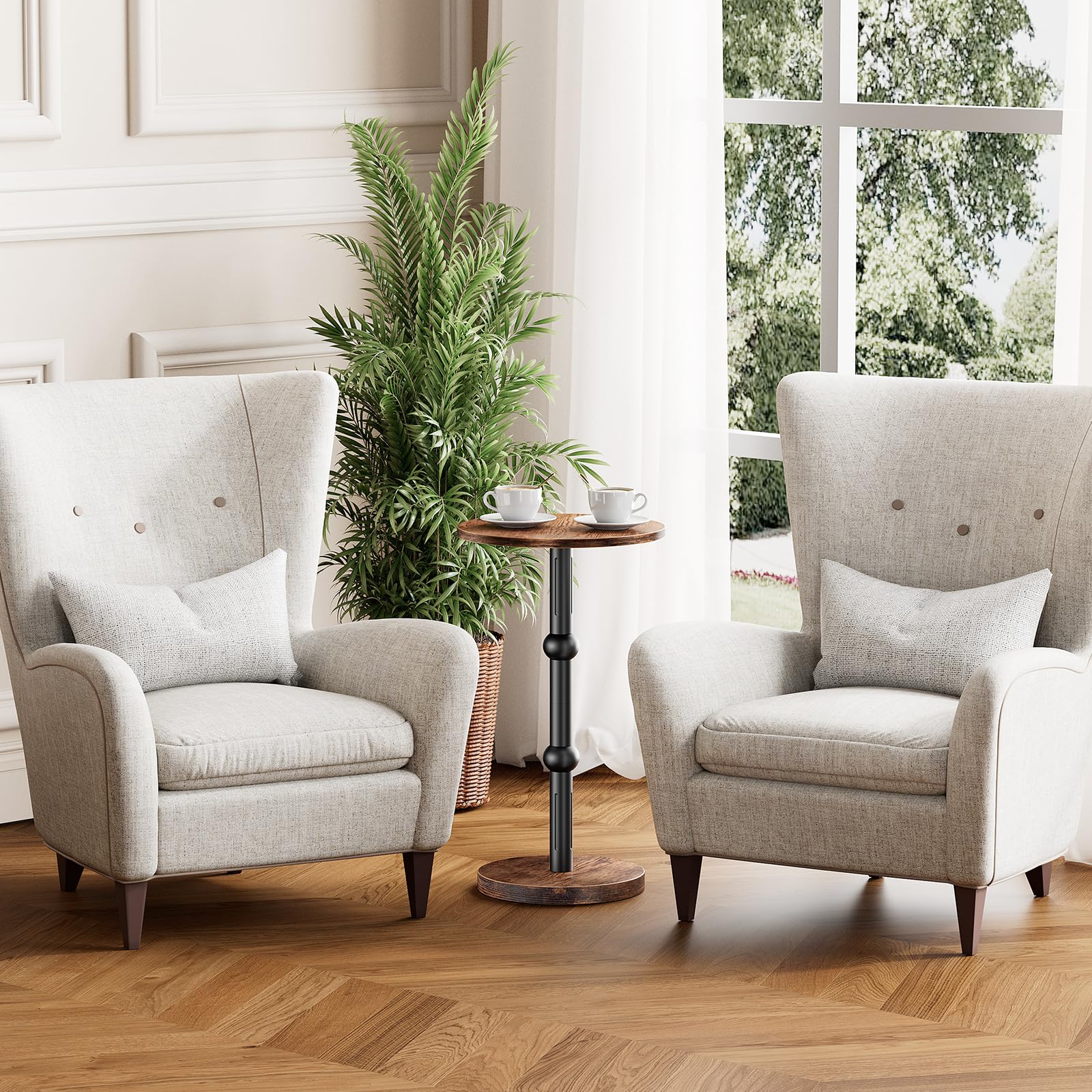 Yuede Drink Table, Small Round Side Table for Small Spaces, Modern Accent Round End Tables with Metal Leg, Thickened Wood Pedestal Coffee Tables for Living Room, Bedroom, Narrow Corners,Sofa Couch