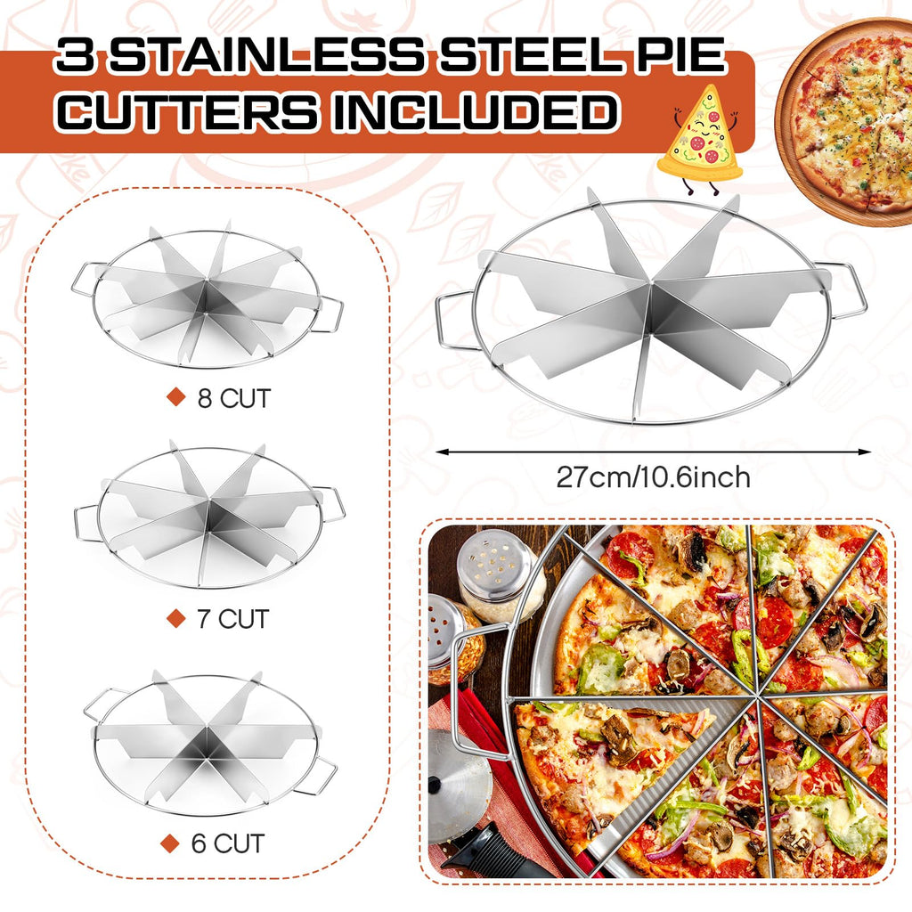 Ziliny 3 Pieces 8-cut, 7-cut and 6-cut Pie Cutter 10.6 Inches Diameter Stainless Steel Pie Slicer Rust Proof Cake Divider with Side Handle Pie Cutter Press for Commercial Home