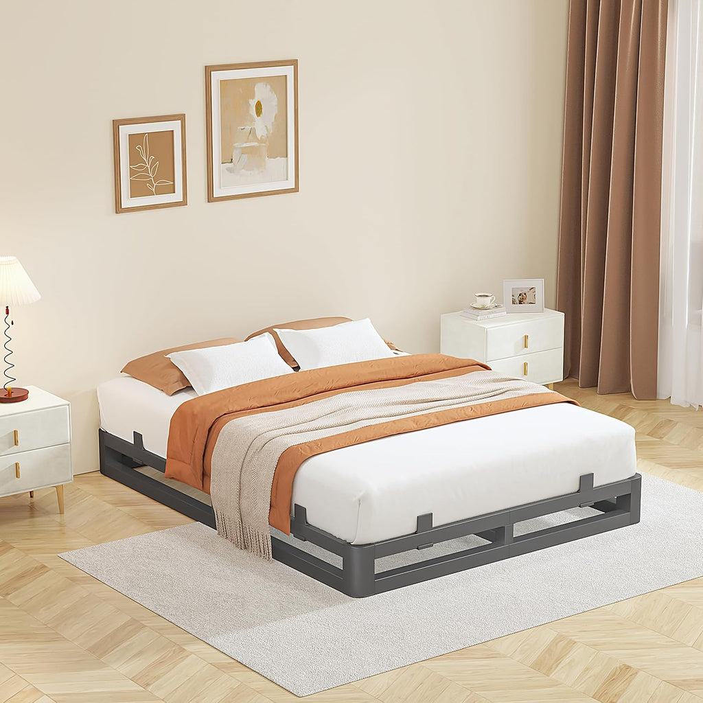 Skiennix 6-Inch Queen Bed Frame - Squeak-Free U-Slot Design with Heavy-Duty Steel Support | Black