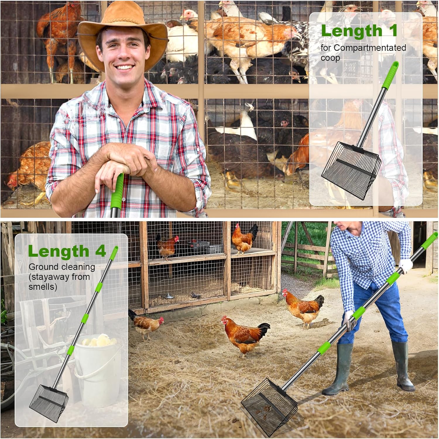 Skiennix Chicken Poop Scooper - 12-Inch Heavy Duty Litter Shovel with Stainless Steel Handle | 4-in-1 Design