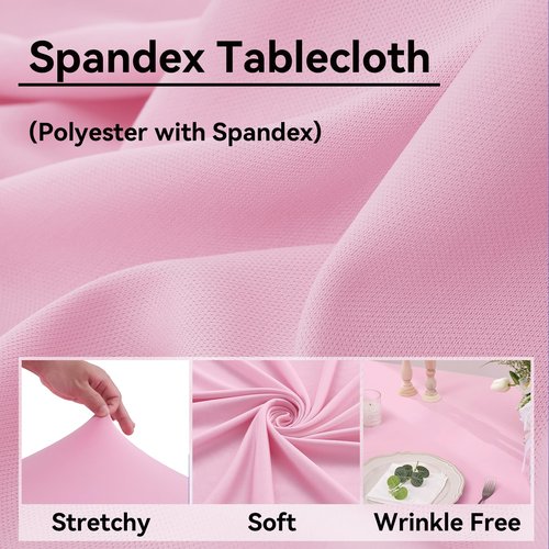 NSSONBEN 4 pk Baby Pink Spandex Tablecloth 6ft with Ruffle Table Skirt, Wrinkle Free Stretchy Fitted Tablecloths for 6 Foot Rectangle Tables, Elastic Spandex Table Covers for Weddings Parties Banquet
