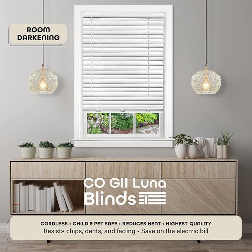 Achim Home Decor Cordless Venetian Blinds - Room Darkening, 23" W x 64" L, White, 2" Vinyl Slats