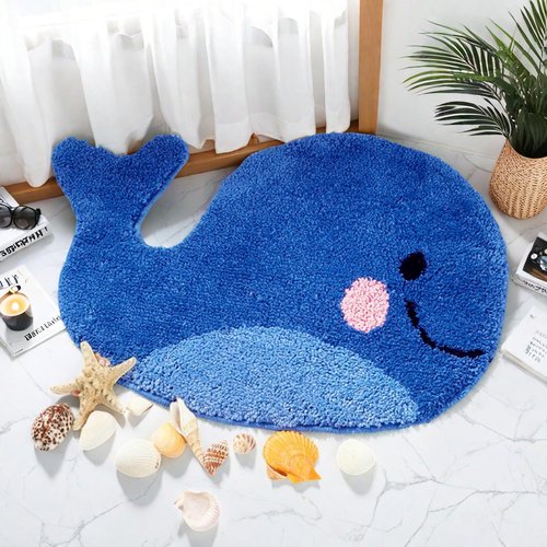 Sagielio Kids Bathroom Rug - Cute Whale Bath Mat, Blue Non-Slip Microfiber Terry, Washable Water Absorbent Floor Mat for Boys and Girls, Perfect for Kids Bathroom Decor (17x23 Inches)