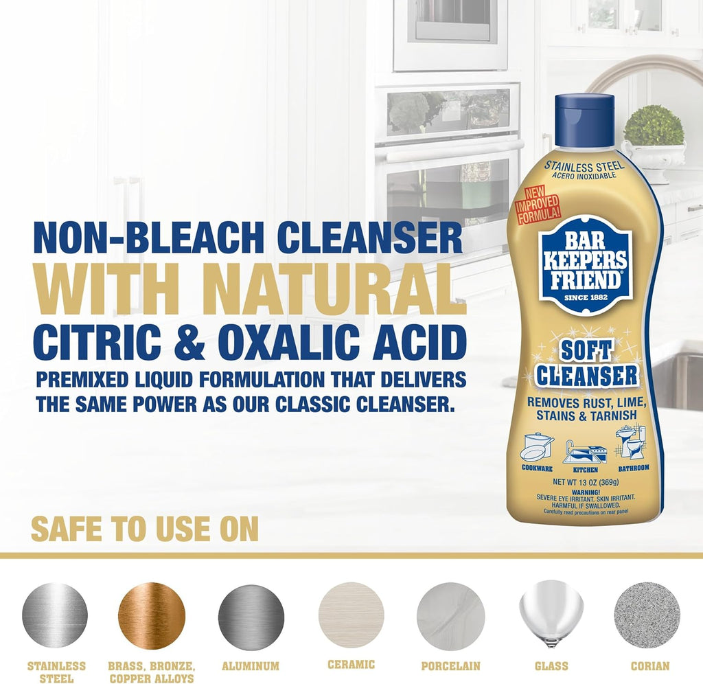 Bar Keepers Friend Soft Cleanser | 13 oz Multipurpose Surface Cleaner for Soap Scum & Grease Removal