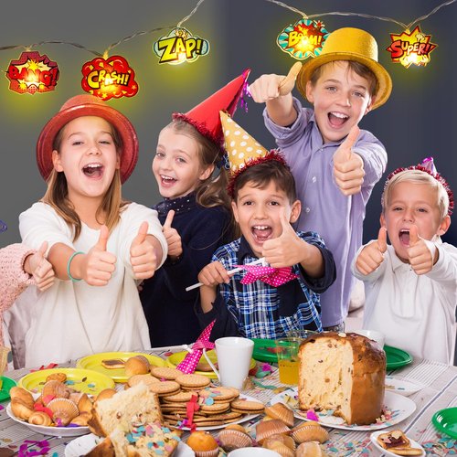 Tujoe Hero Party Decorations Hero String Lights 20 LED 10 ft Comic Action Hanging Garland Decorations Battery Operated for Birthday Baby Shower Room Wall Decor