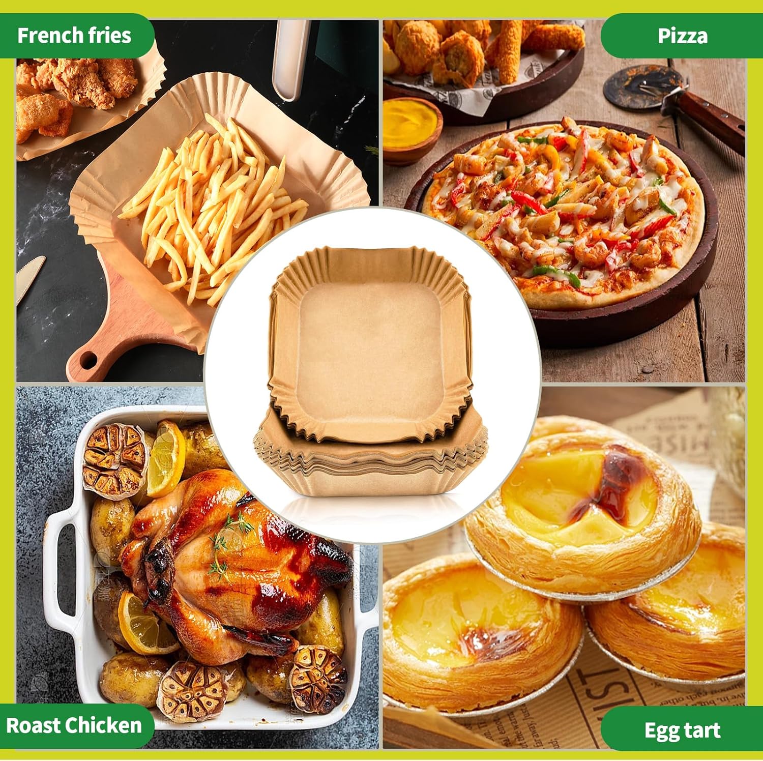 Skiennix Air Fryer Disposable Paper Liners - 200 PCS Non-Stick 8 Inch Square Parchment for 5-8QT Cooking
