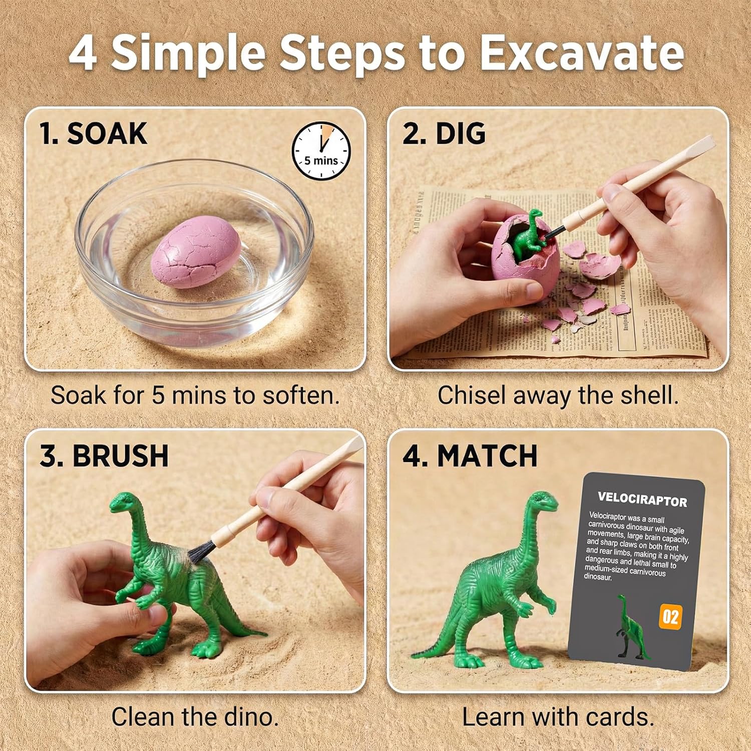 Skiennix Dinosaur Eggs Excavation Kit - 24 Colorful STEM Science Toys with Learning Cards for Kids Age 3+ | Perfect for Easter Baskets and Birthday Parties