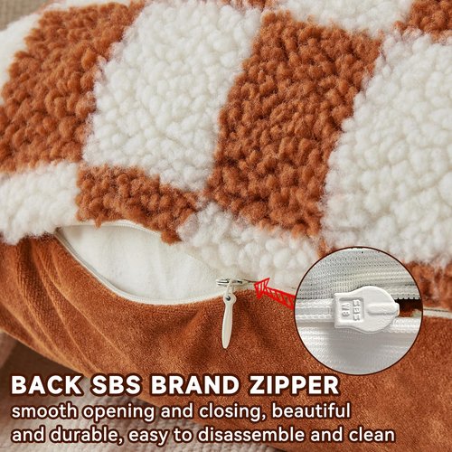 AmHoo Pack of 2 Decorative Throw Pillow Covers Checkerboard Luxury Super Soft Faux Fur Wool Set Case Cushion for Couch Sofa Bedroom 18 x 18-Inch Burnt Orange