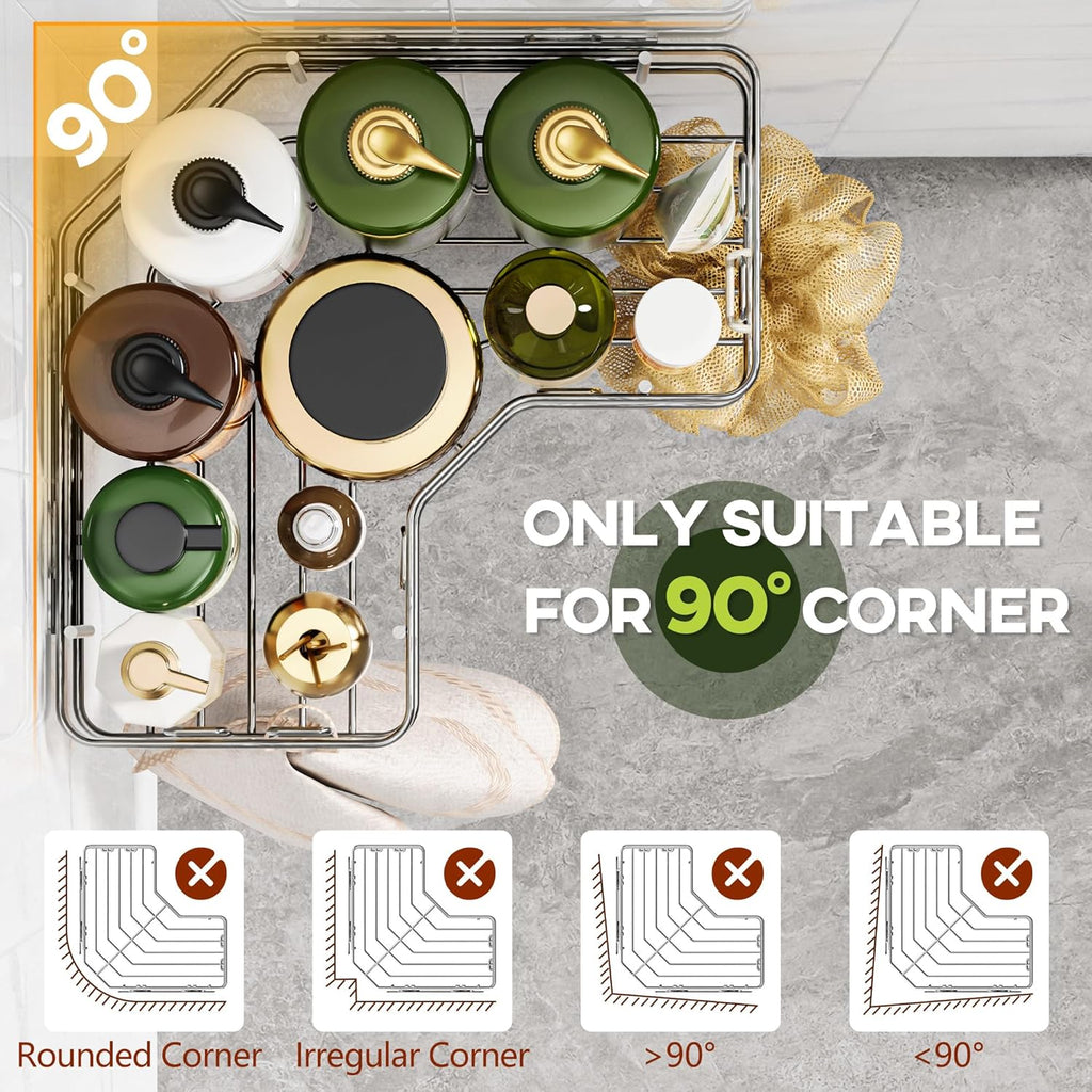 MAXIFFE X-Large Corner Shower Caddy - Sturdy Stainless Steel Organizer with Soap Holder | Easy Install, Holds 40 LB, Silver