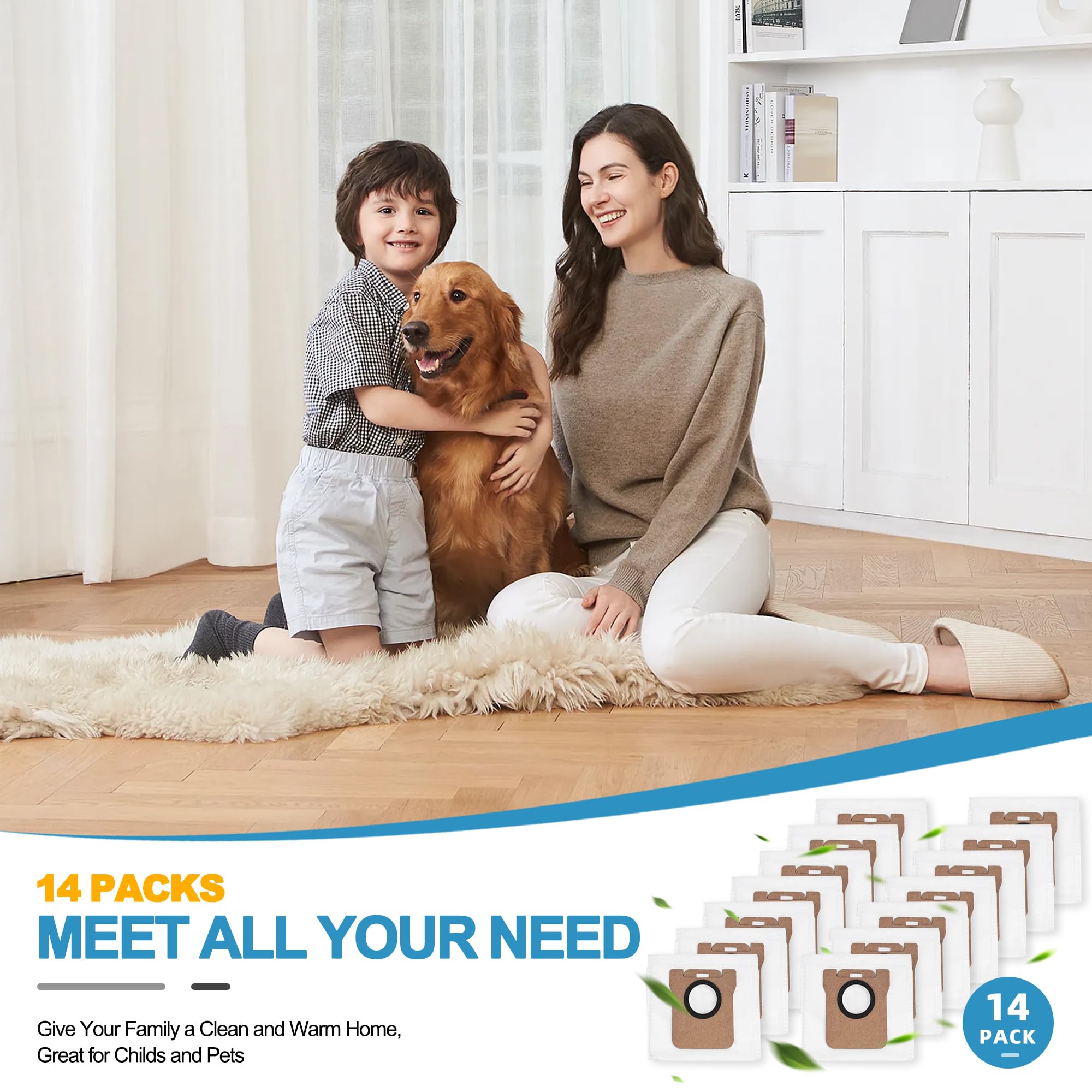 14 Packs Vacuum Dust Bag Compatible with Dreame L10 Ultra / L10s Ultra / L20 Ultra / L30 Ultra / X20 Pro / X20 Pro Plus Robot Vacuum, 3L Large Capacity Auto-Seal Replacement Bag Accessories Set