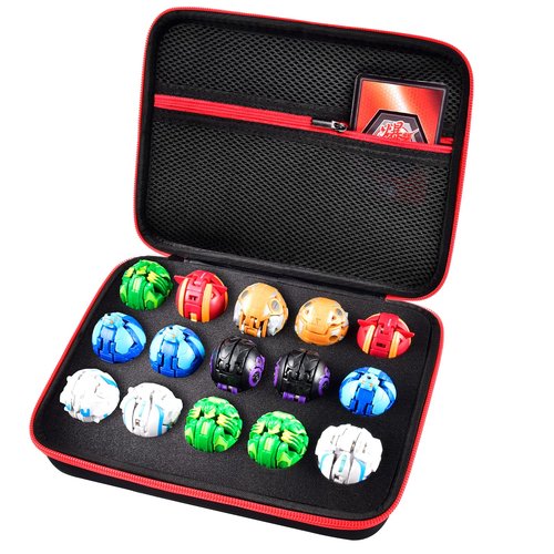 Comecase Hard Carrying Case Compatible with Bakugan Figures, Storage Organizer Box with 15 Foam Slots and Mesh Pocket for 60+ Cards, Travel Holder for Kids Toys (Case Only)- Black