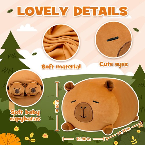 YIIQUWEN Capybara Plush, Soft Stuffed Animal Pillow Toy, Capybara Mommy with 4 Baby Plushies Family Set, Cute Birthday Gift for Kids Boys Girls Adults
