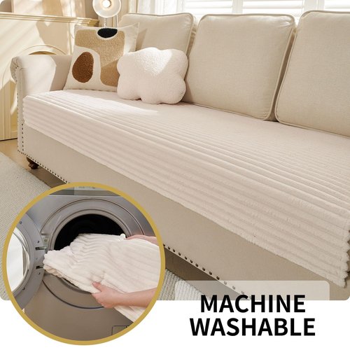 HAOMAIJIA Waterproof Couch Cover for Dogs Washable,Faux Fur Pet Couch Covers for Sofa,Soft Dog Bed Cover Non-Slip Couch Covers for 3 Cushion Couch Sofa Pet Friendly (Off White, 35" x 95" 1 Pack)