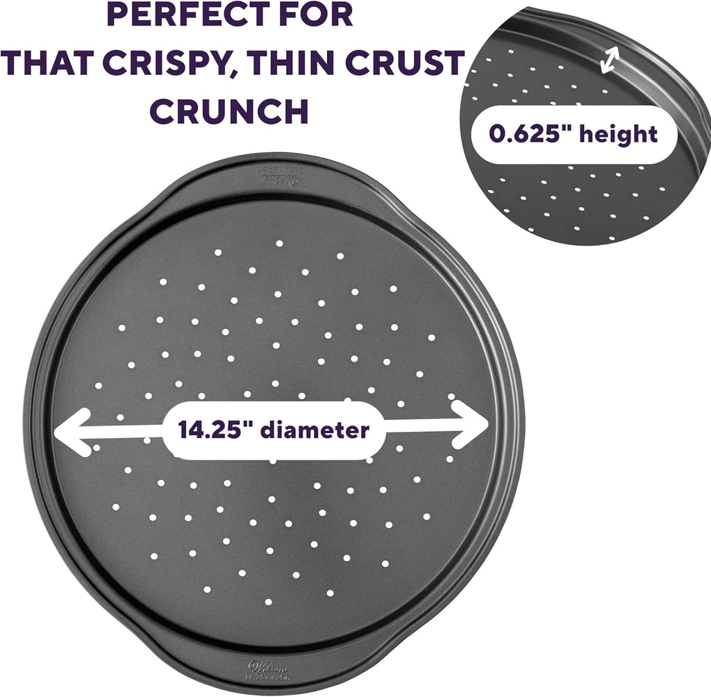 Wilton Gold Non-Stick Pizza Crisper - 14 Inch Warp-Resistant Bakeware, PFAS-Free Design