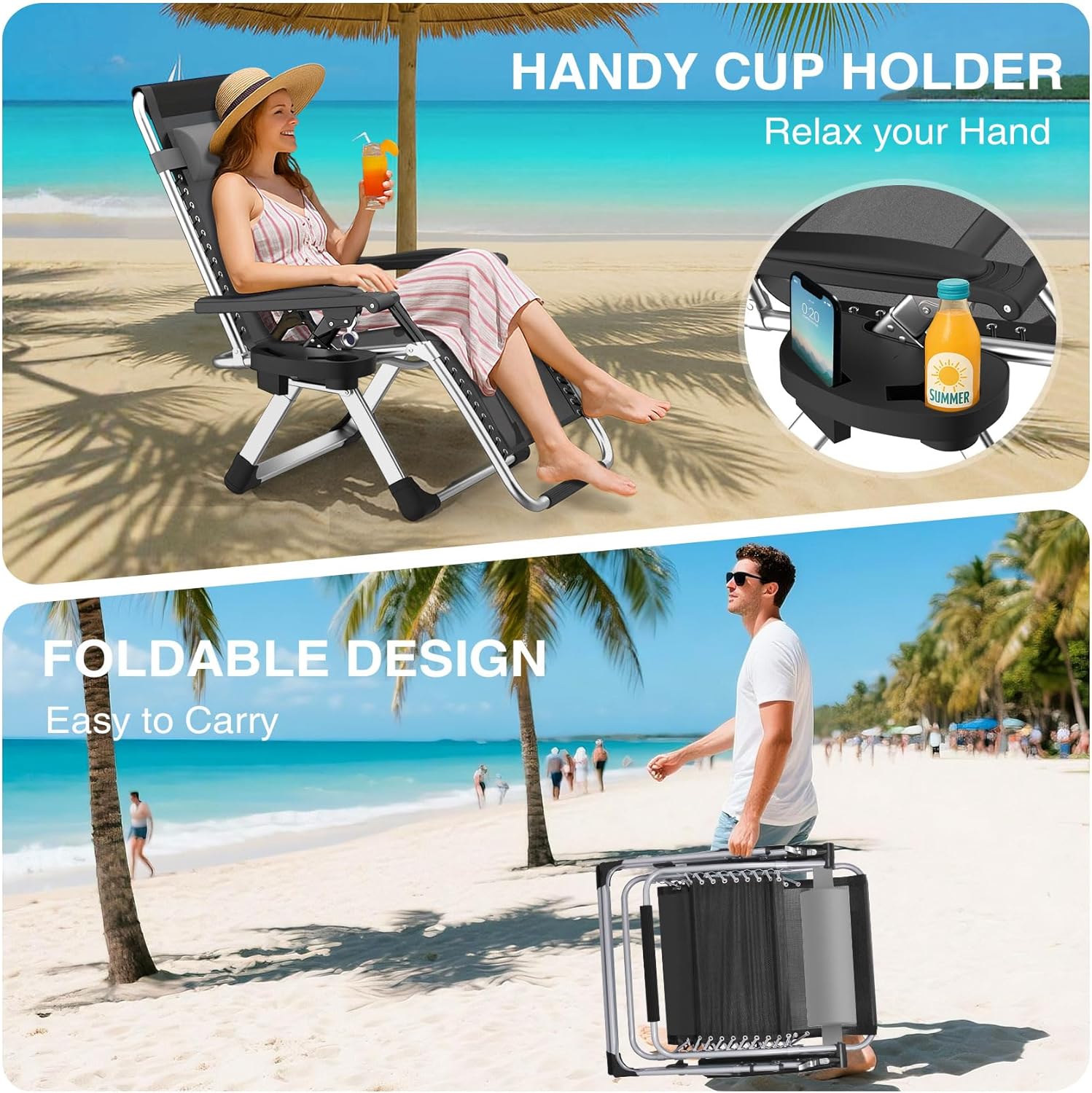 Suteck Zero Gravity Chair - Reclining Camping Lounge Chair with Removable Cushion & Cup Holder