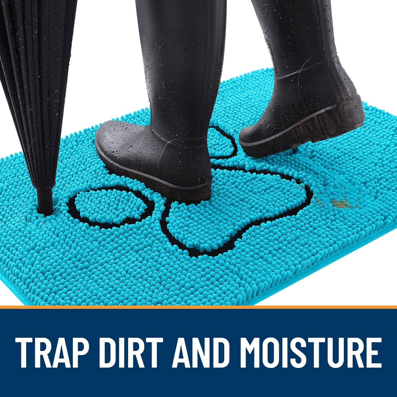 OLANLY Dog Door Mat - Absorbent Non-Slip Mud Mat for Dogs | Paw Print Design, Aqua Blue 30x20