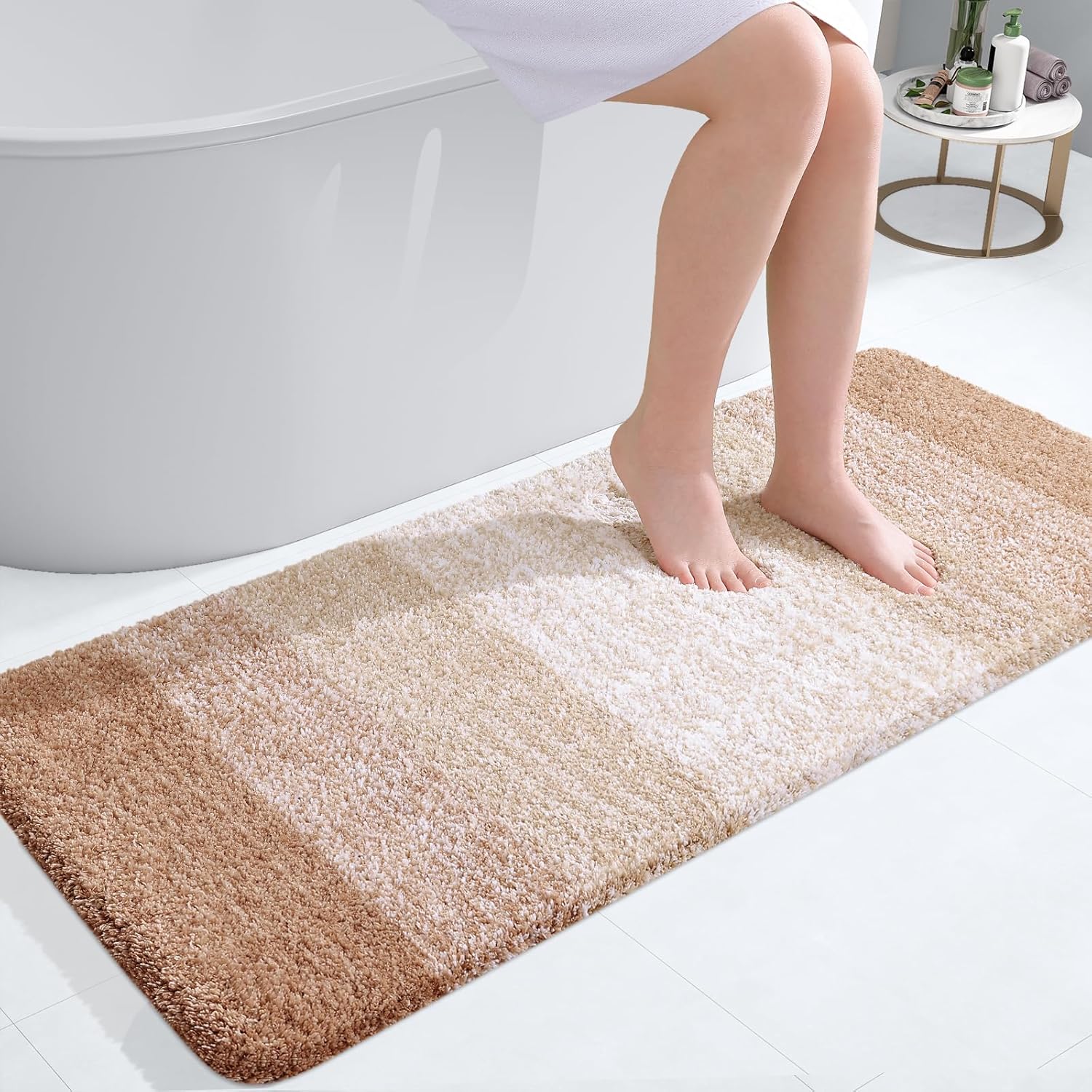 OLANLY Bathroom Runner Rug - Extra Soft Microfiber | Quick-Dry, Machine Washable, 47x20, Beige