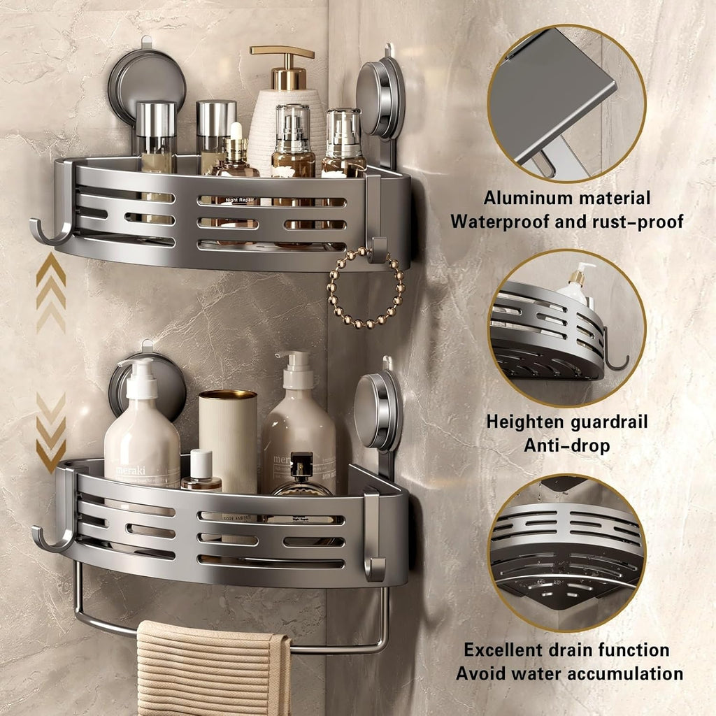 VOLPONE Shower Caddy - Corner Suction Cup Organizer with No Drilling | Adhesive Bathroom Shelf (Gray)