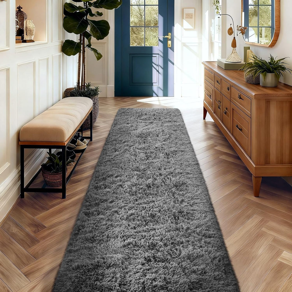 Ophanie Runner Rug - 2x10 Non-Slip Soft Grey Shag Carpet for Hallway, Bedroom & Nursery Decor