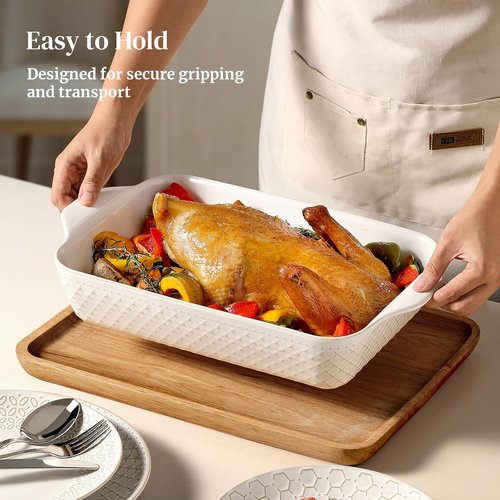 DOWAN 9x13 Deep Lasagna Baking Dish - Durable Ceramic Casserole Pan, 4 Quarts, Oven Safe, Arctic White