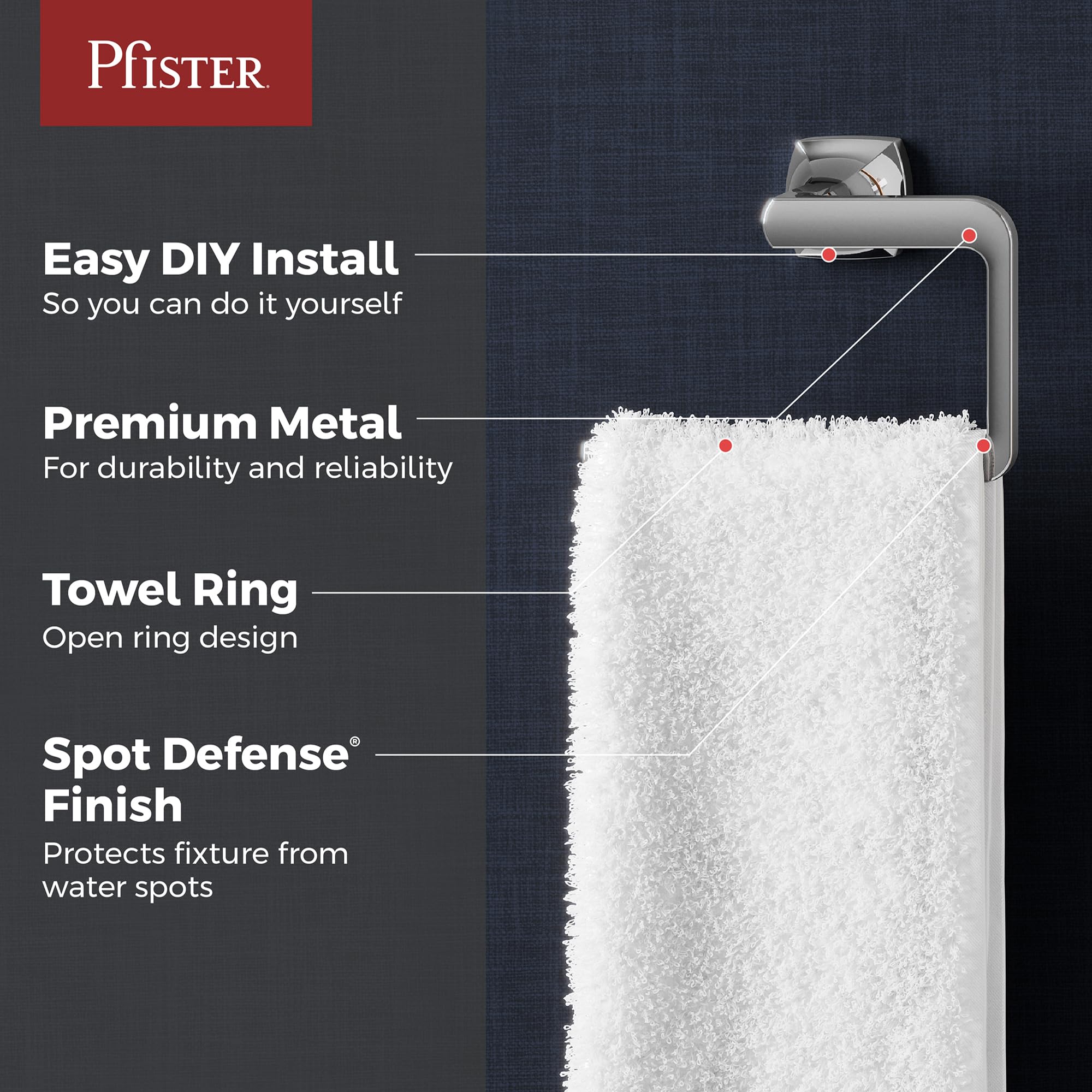 Pfister Vaneri Towel Ring, Hand Towel Holder for Bathroom, Wall-Mounted, Screw-in, Polished Chrome Finish, BRBVRI0C