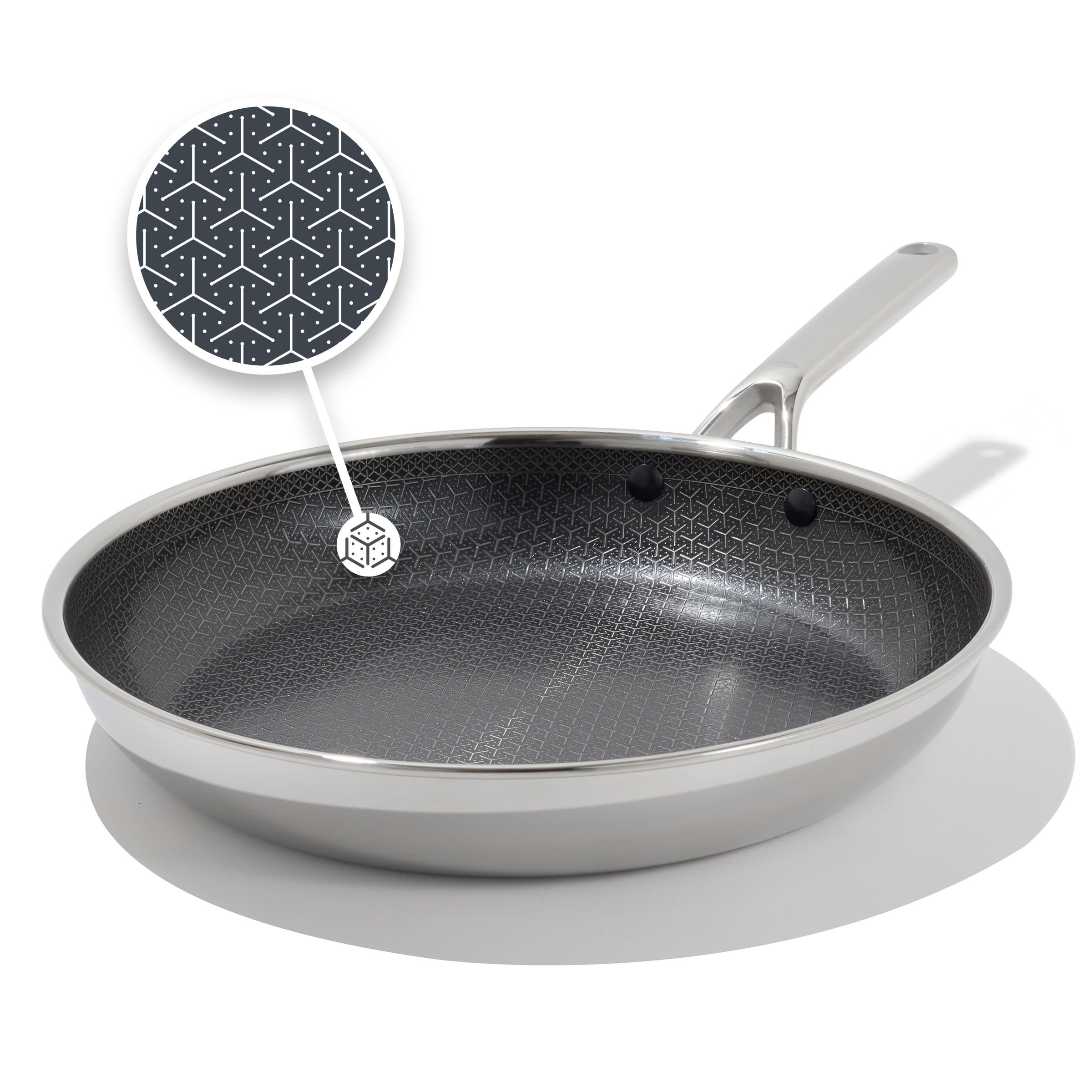 OXO Hybrid 12” Nonstick Stainless Steel Frying Pan, PFAS-Free Ceramic Skillet, Fusion Boost Tech for Powerful Searing, Induction & All Cooktop Compatible, Dishwasher Safe, Mirror Polished Tri-Ply