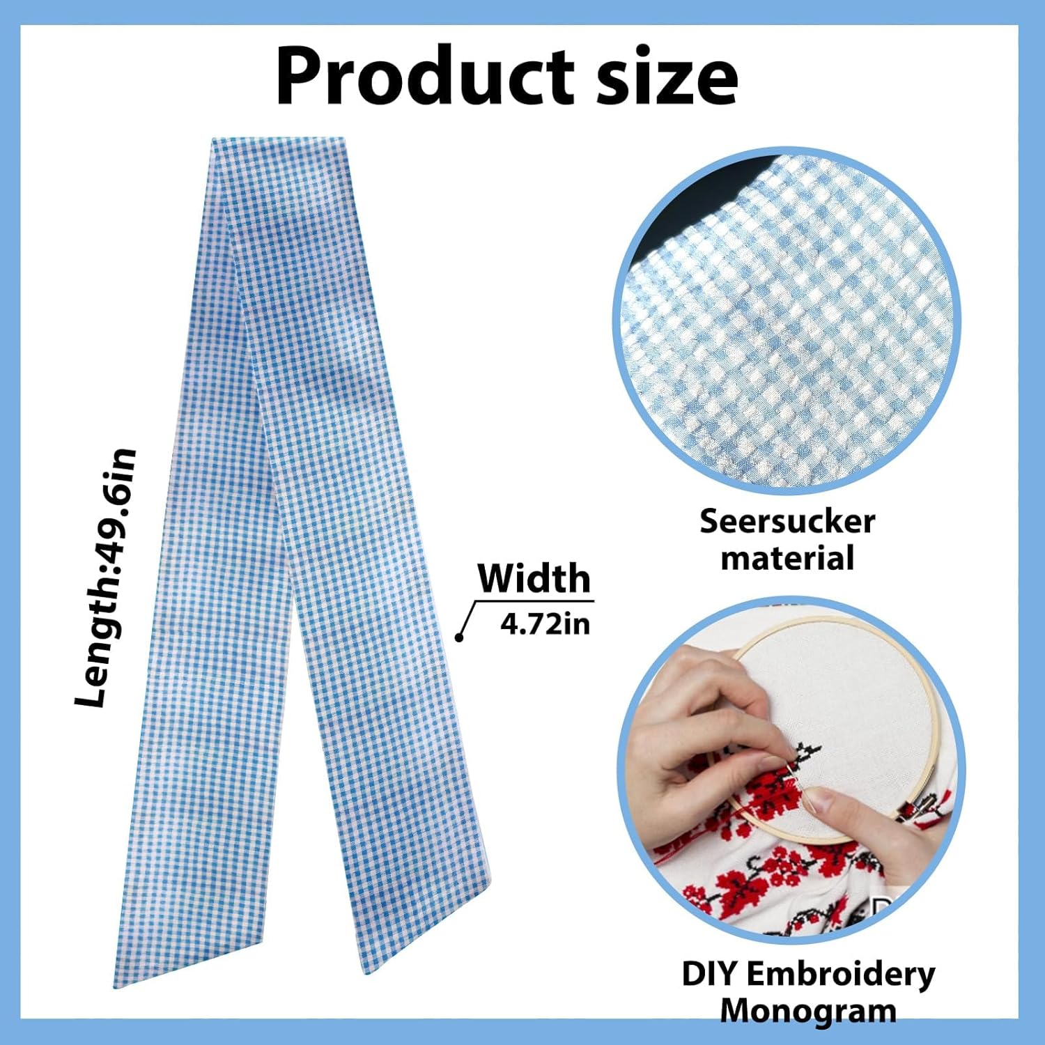 Skiennix Baby Shower Wreath Sash - Blue White Seersucker Design for Front Door Decor