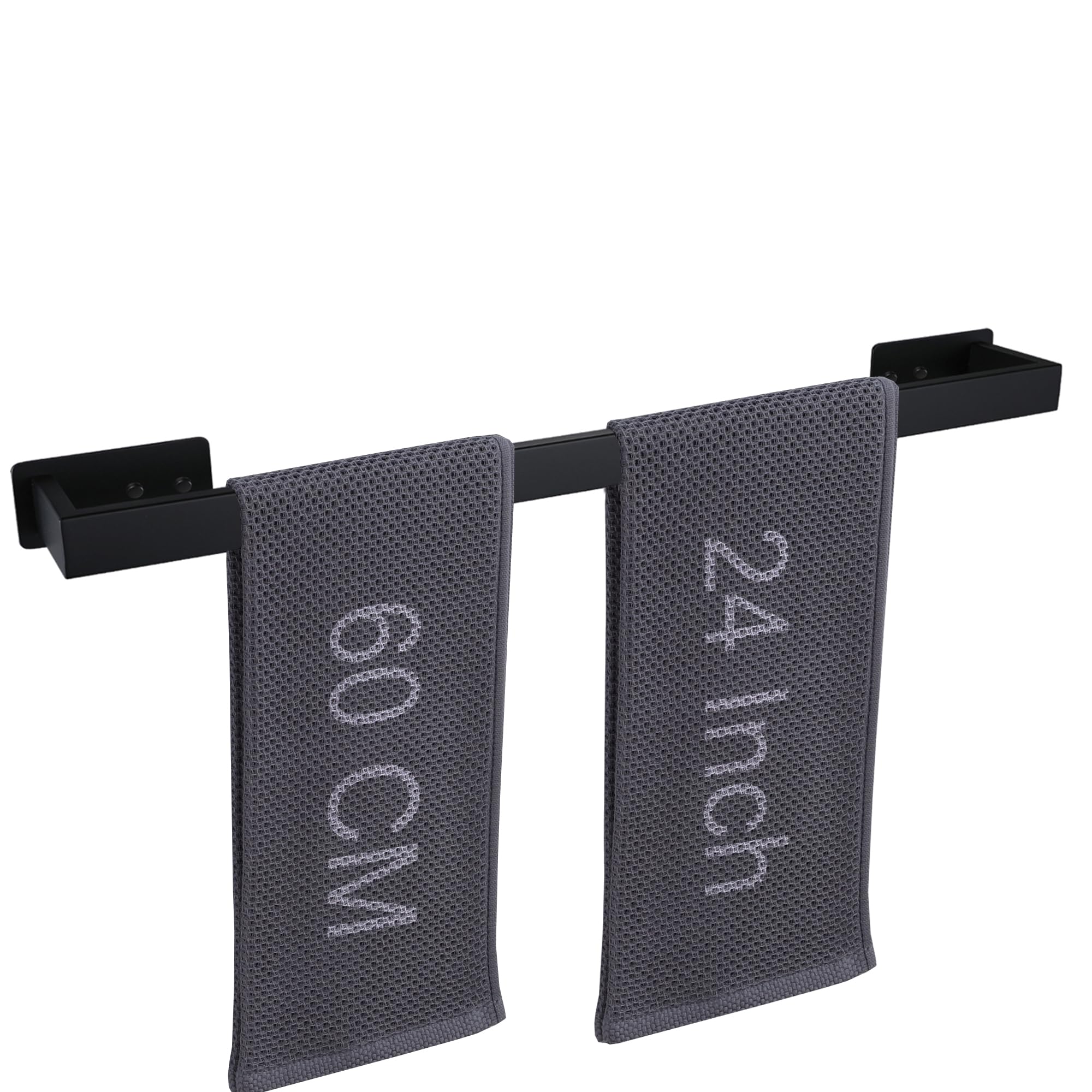 LANC Matte Black 24-Inch Bath Towel Rack Self-Adhesive Bathroom Towel Bar for Wall Mounted and Drill Free Towel Rod, Sticky on Kitchen Bathroom Towel Holder Stainless Steel, A8310MB-L6