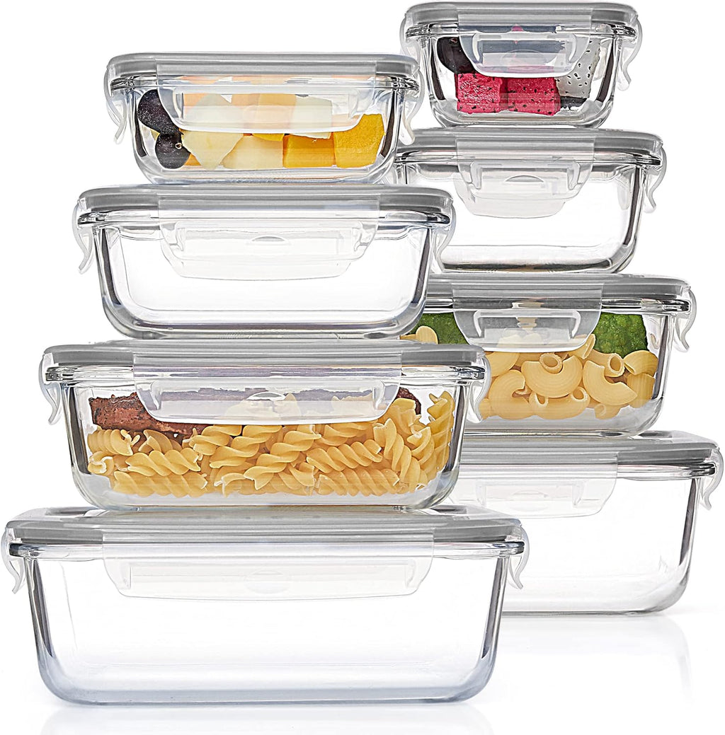 Vtopmart Glass Food Storage Containers - 8 Pack with Airtight Lids | BPA-Free Meal Prep for Microwave, Oven, Freezer