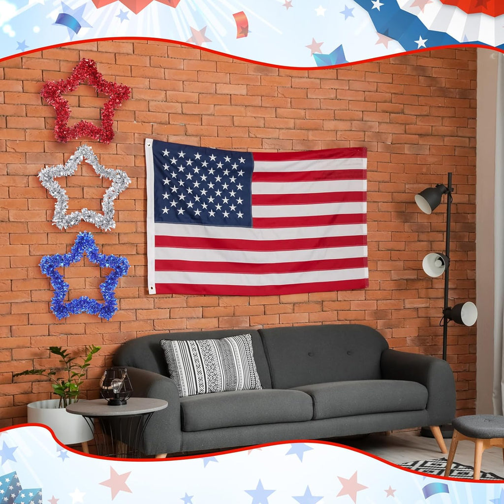 Patriotic Tinsel Wreath by [Brand Name] - 3 Pcs Red, White & Blue Decor for Independence Day & Memorial Day