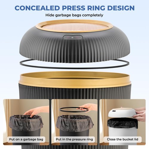 Pukomc Smart Sensor Wastebasket, Convenient and Hygienic Easy to Use, Technology Sensor Waterproof Wastebasket Plastic Trash can for Kitchen, Bathroom, Bedroom, Living Room, Office and Outdoor Black
