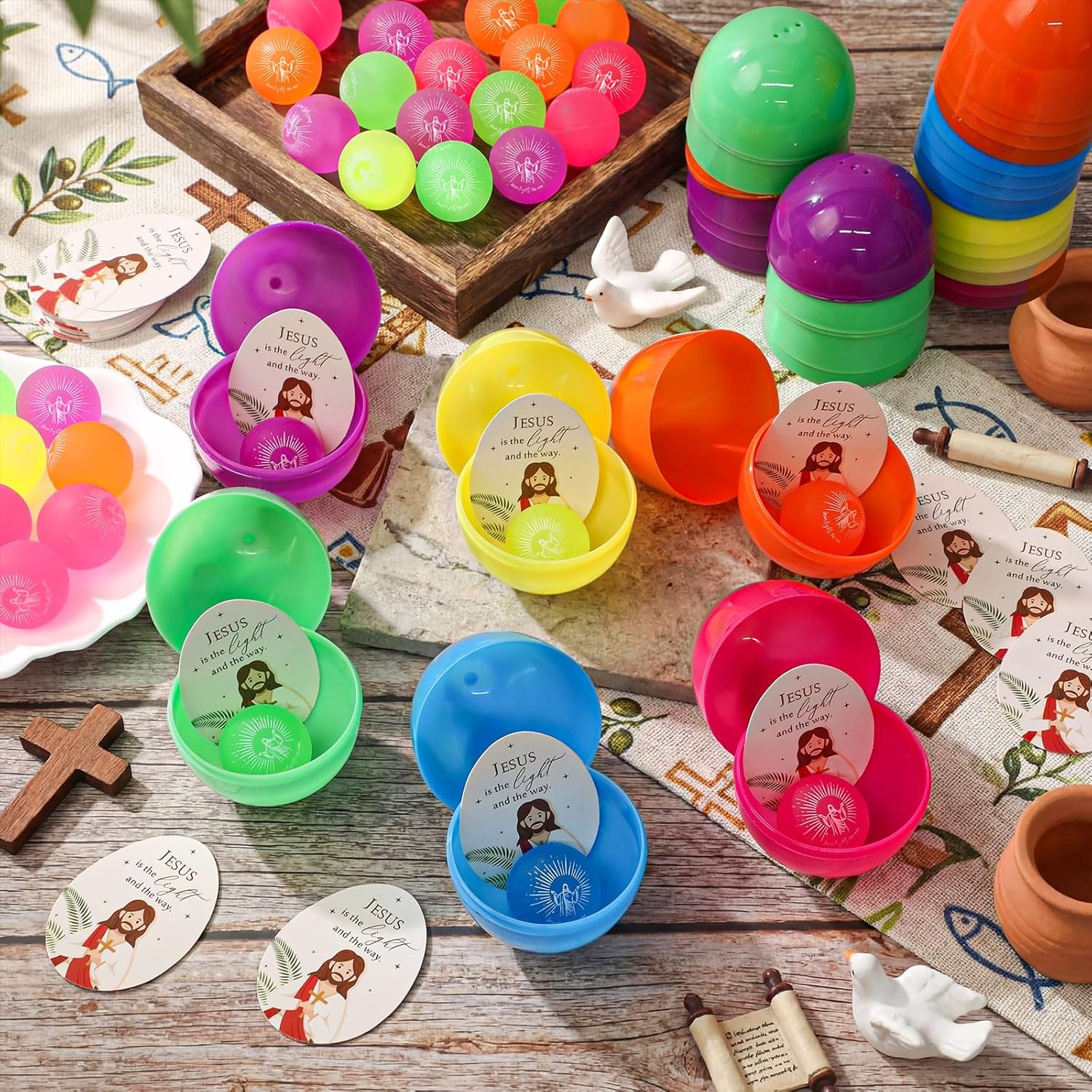 Wettarn 24-Piece Christian Easter Egg Set - Glow in The Dark Bouncy Balls & Cards for Easter Baskets