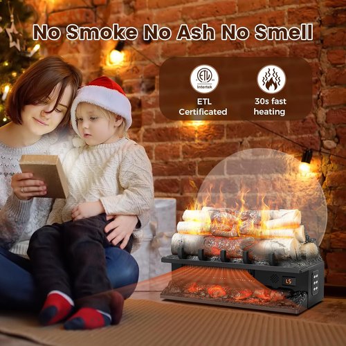 Freestanding Electric Fireplace Log Set by [Brand Name] - 21” Heater with Remote, 8-Hour Timer & Adjustable Flame