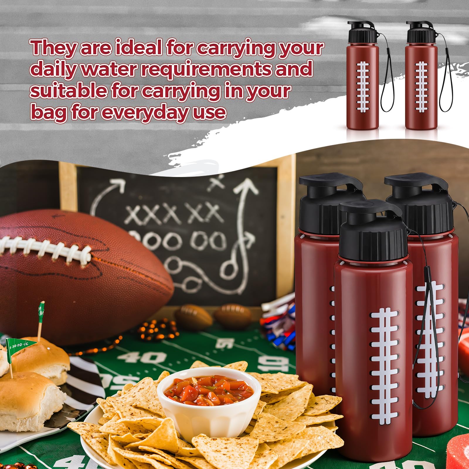 Mifoci 20 Pieces Sports Water Bottle Bulk 17 oz Reusable Plastic Biking Water Bottle Tumbler Adults Reusable Large Bottles with Leak Proof Flip Top for Party Outdoor (Football,Red)