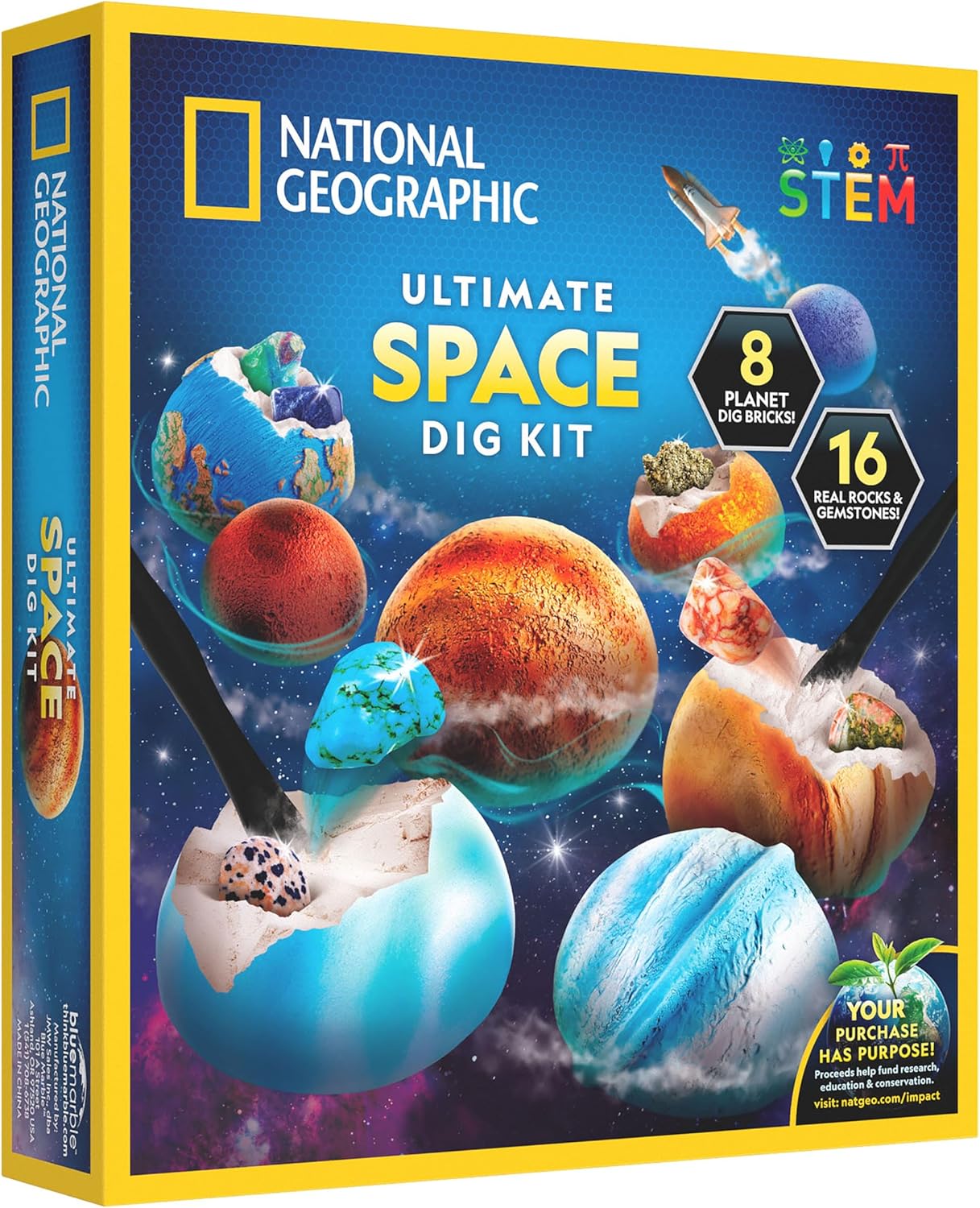 National Geographic Ultimate Space Gemstone Dig Kit - 8 Planet-Shaped Bricks with 16 Real Gemstone Specimens for Kids
