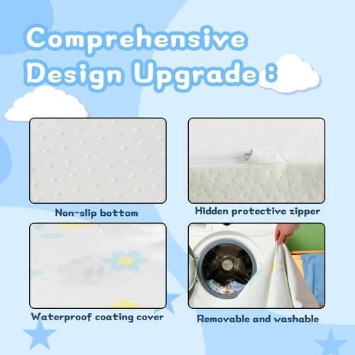 Jelumonpe Pack and Play Mattress 38"x26"x1.5",Trifold Portable Pack n Play Mattresses with Carry Bag，Waterproof Playpen Crib Mattress with Soft Breathable and Washable Cover for Baby Toddler/Flower