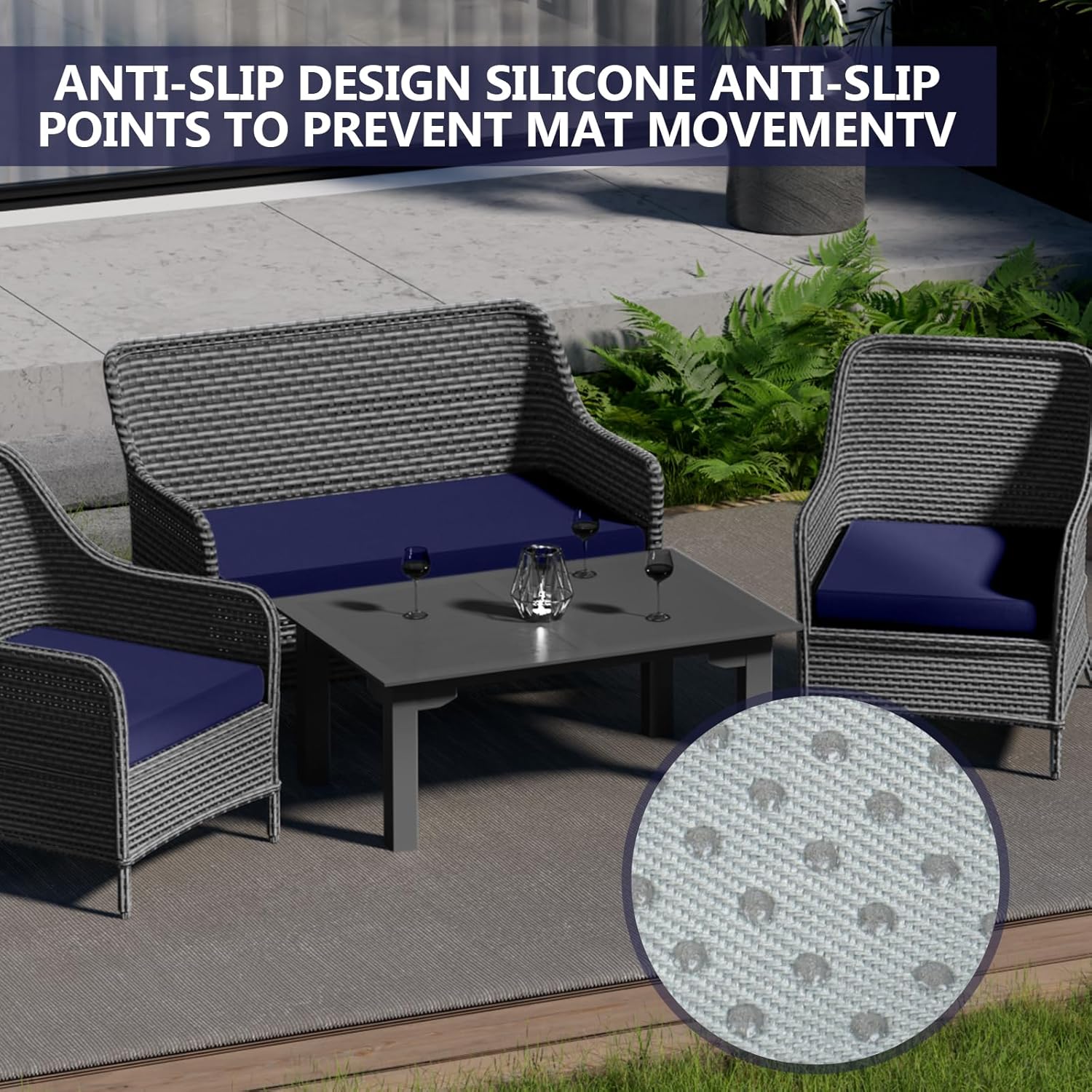 Outdoor Patio Seat Cushions by [Brand Name] - Weather & Fade Resistant 3-Pack for 4-Seater Rattan Sofa