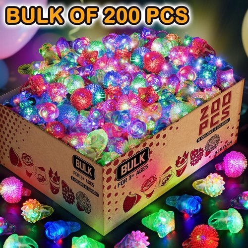 200 PCS Glow Rings Bulk Party Supplies(6 color), Light Up Rings for Kids & Adults, Glow in The Dark Party Favors, Halloween, Rave, LED Jelly Ring for Goodie Bags Stuffers, Glow Jewelry for Boys Girls