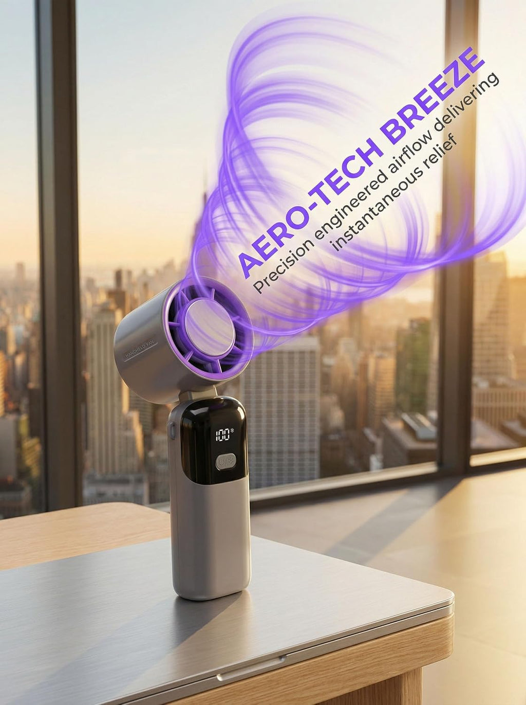 Skiennix Handheld Portable Fan - Rechargeable Mini Turbo Ice Cooler for Travel & Home | Light Grey