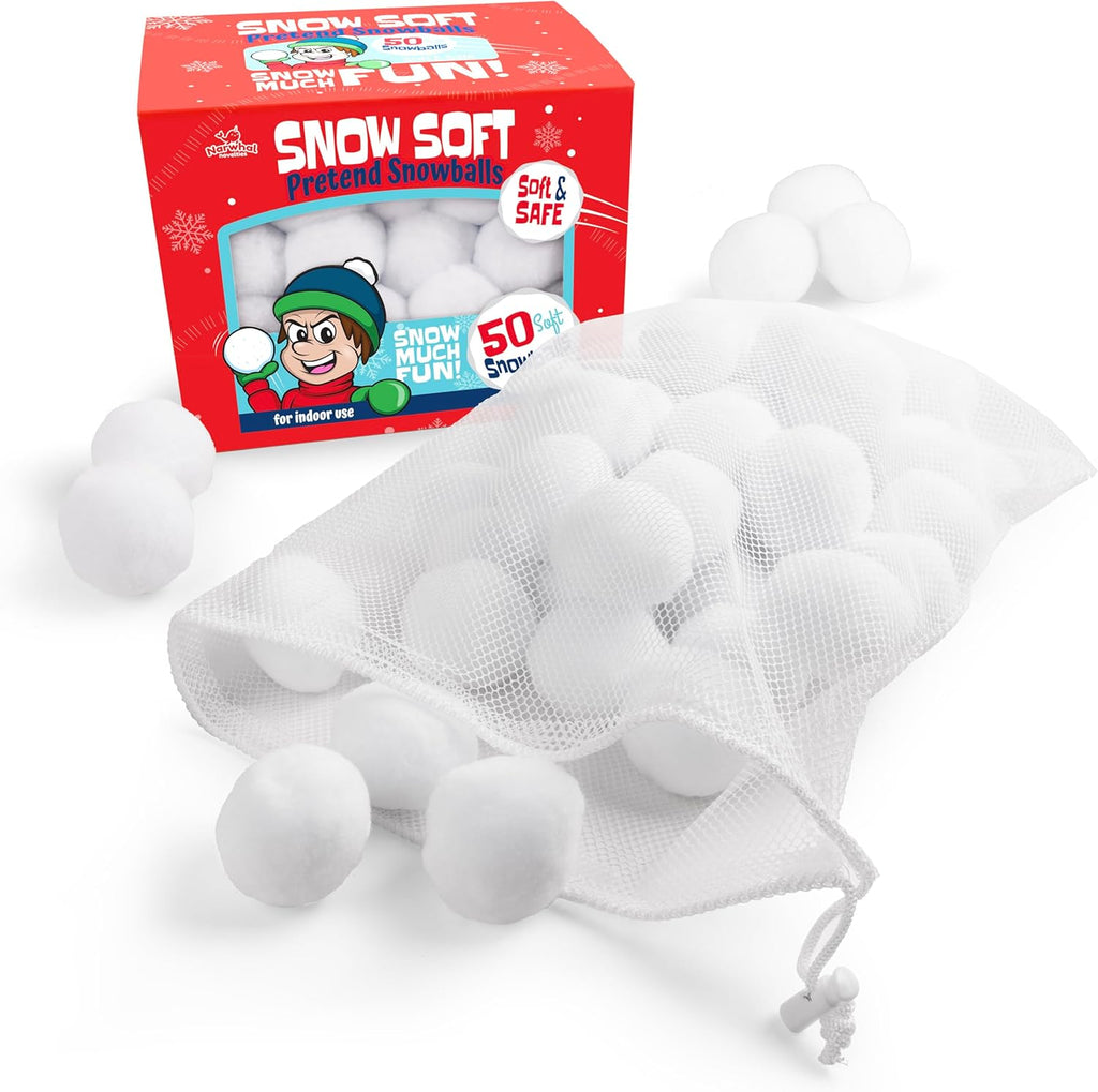 Narwhal Novelties 50 Pack Fun Fake Snowballs - 2-Inch Artificial Snowballs for Indoor/Outdoor Play | Perfect for Winter Games & Decorations