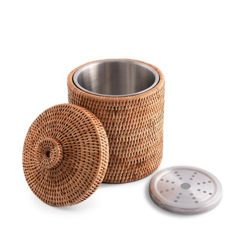 Vagabond House Rattan Wicker Ice Bucket: Durable, Double Wall, Stainless Lined, Boho Style Beach Essentials for Outdoor Use, Perfect for Beach House
