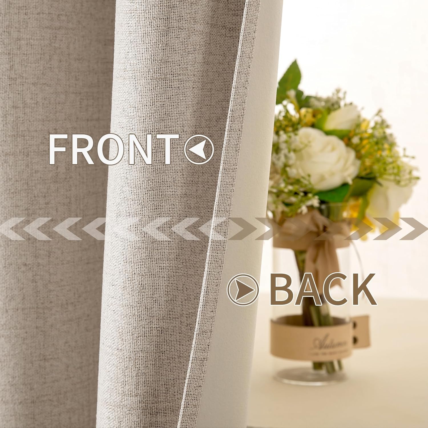 MIULEE 100% Blackout Linen Textured Curtains - Thermal Insulated Taupe Drapes | 52 x 72 Inch (2 Panels)