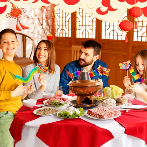 Chinese New Year Paper Dragon Decorations by [Brand Name] - 3D Hanging Garland & Handheld Toys | 8 Pcs Set