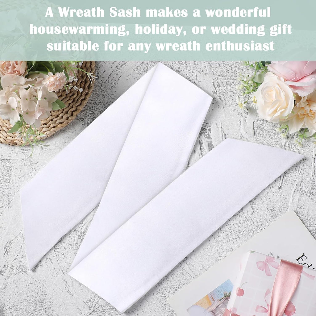 White Wreath Sash - 2 Pcs 60 Inch Plain Sashes for Wreaths & Garland | Indoor/Outdoor Decor