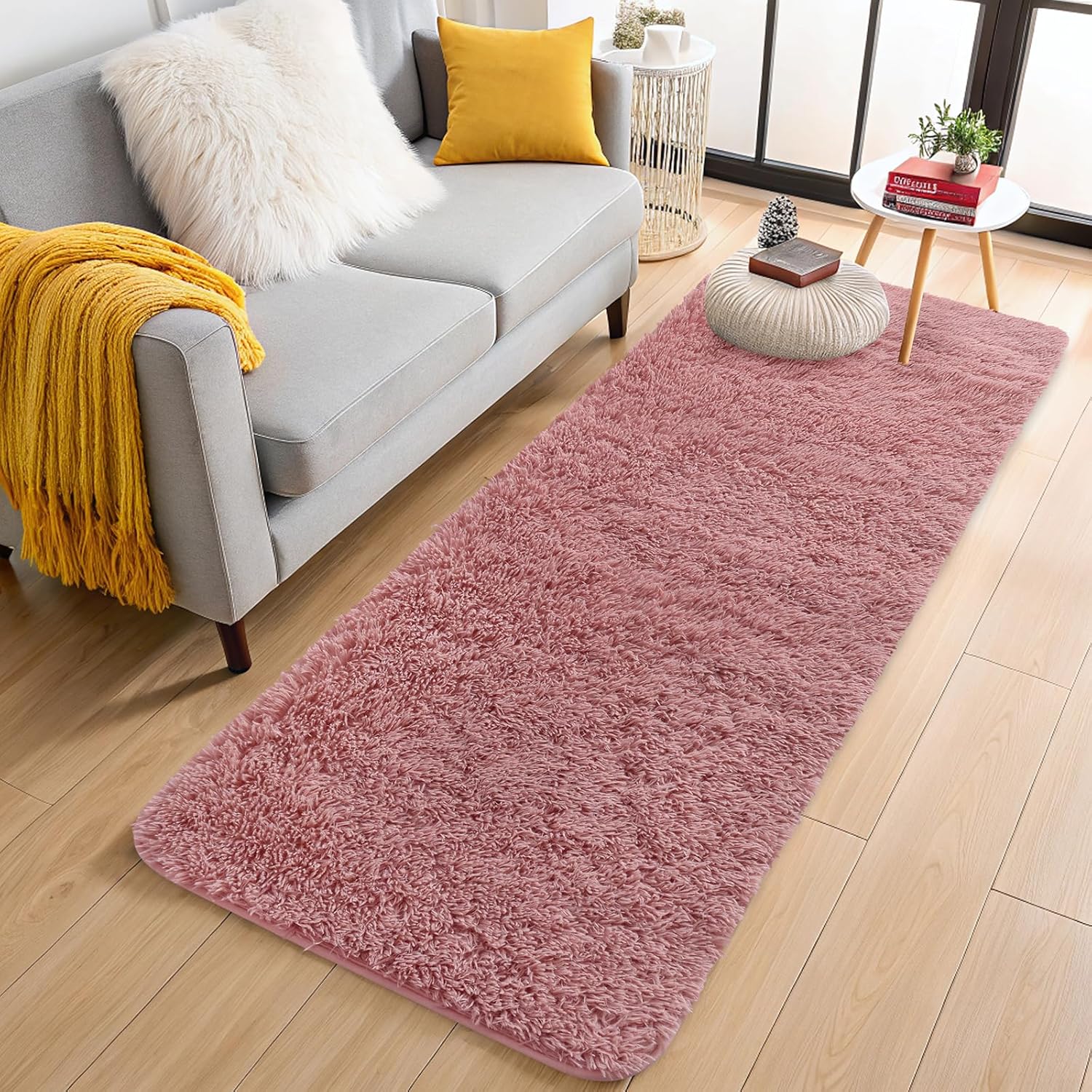 OLANLY Runner Rug - Soft Fluffy Machine Washable Carpet for Hallway & Bedroom | Pale Pink 2x6 ft