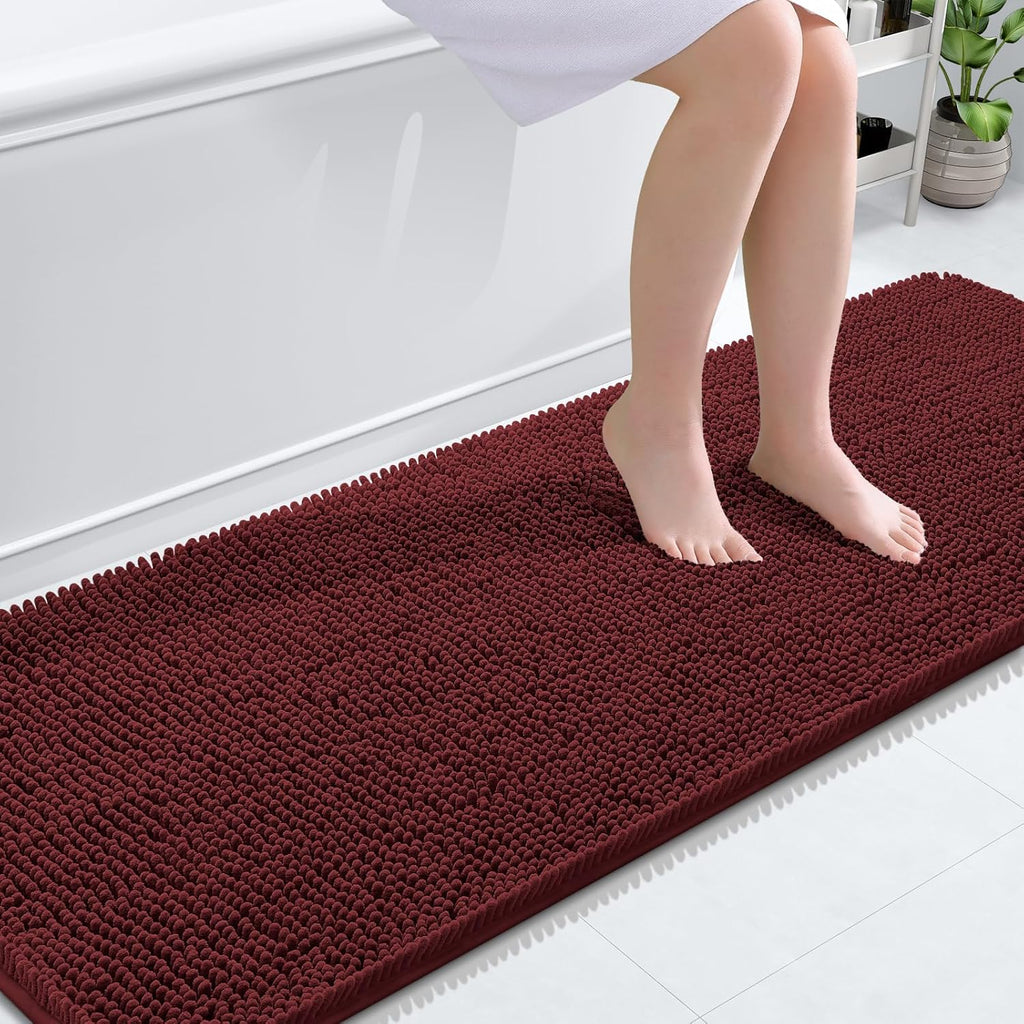 OLANLY Bathroom Runner Rugs - Soft Absorbent Chenille Bath Mats | Quick-Dry Rubber Backing, 70x24, Andorra Red-Brown